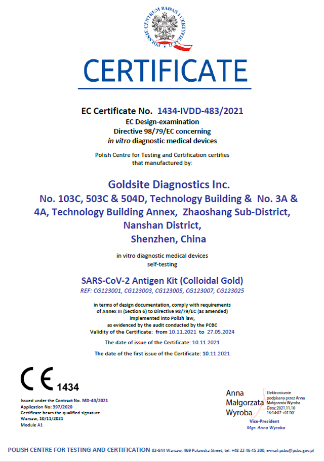 Certificado CE para auto -teste
