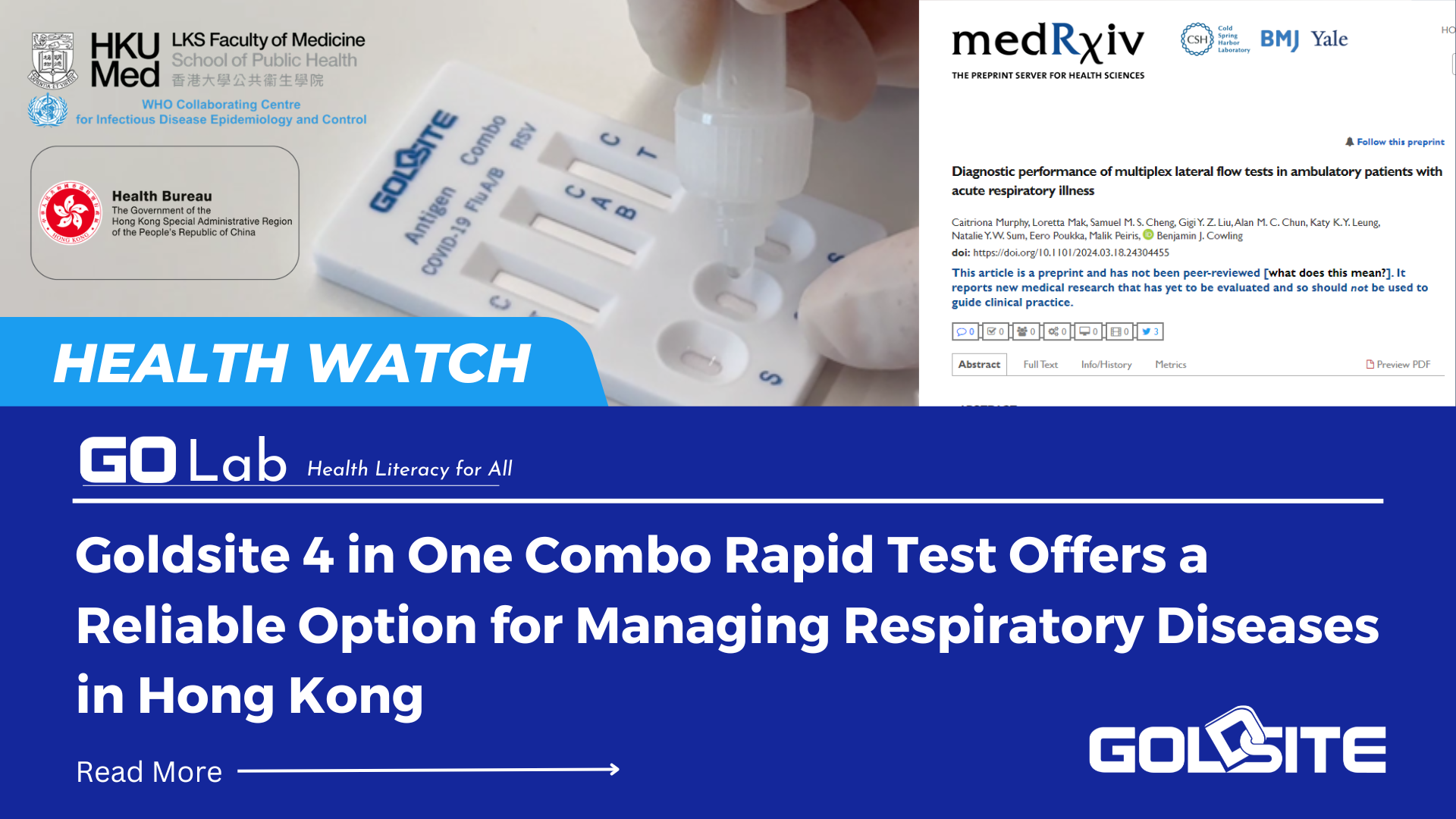 Goldsite O teste rápido combinado 4 em um oferece uma opção confiável para o tratamento de doenças respiratórias em Hong Kong